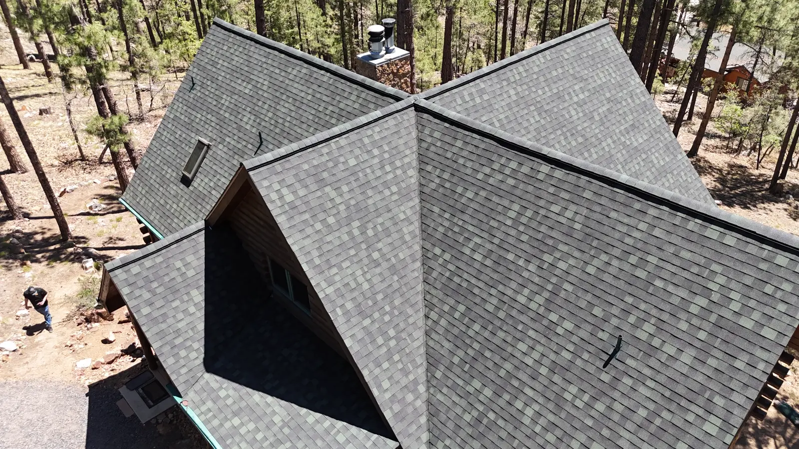 Completed Prescott roofing job aerial view